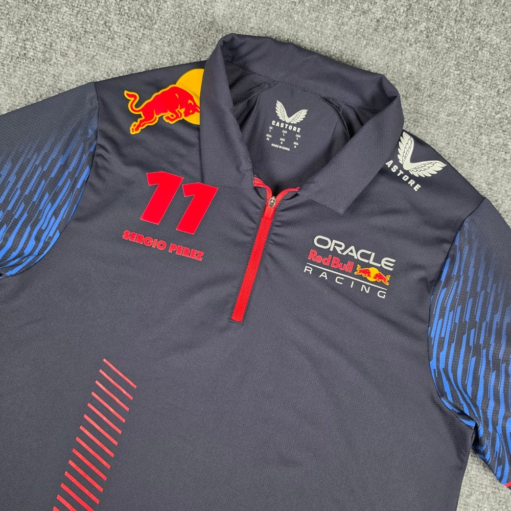 Castore 1/4 Zip Polo Shirt Mens L Blue Oracle Red Bull Racing Sergio Perez 11 F1